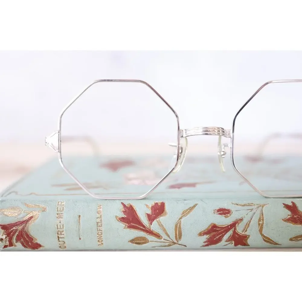 vintage 1960s Octagon Eyeglass 1/10 12K Gold filled and temples silver tone NOS